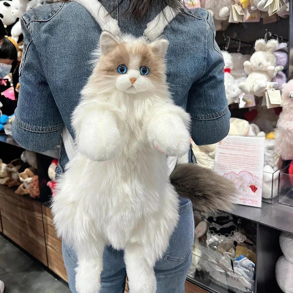 Realistic Plush Cat Backpack || حقيبة ظهر على شكل قطة واقعية من القطيفة