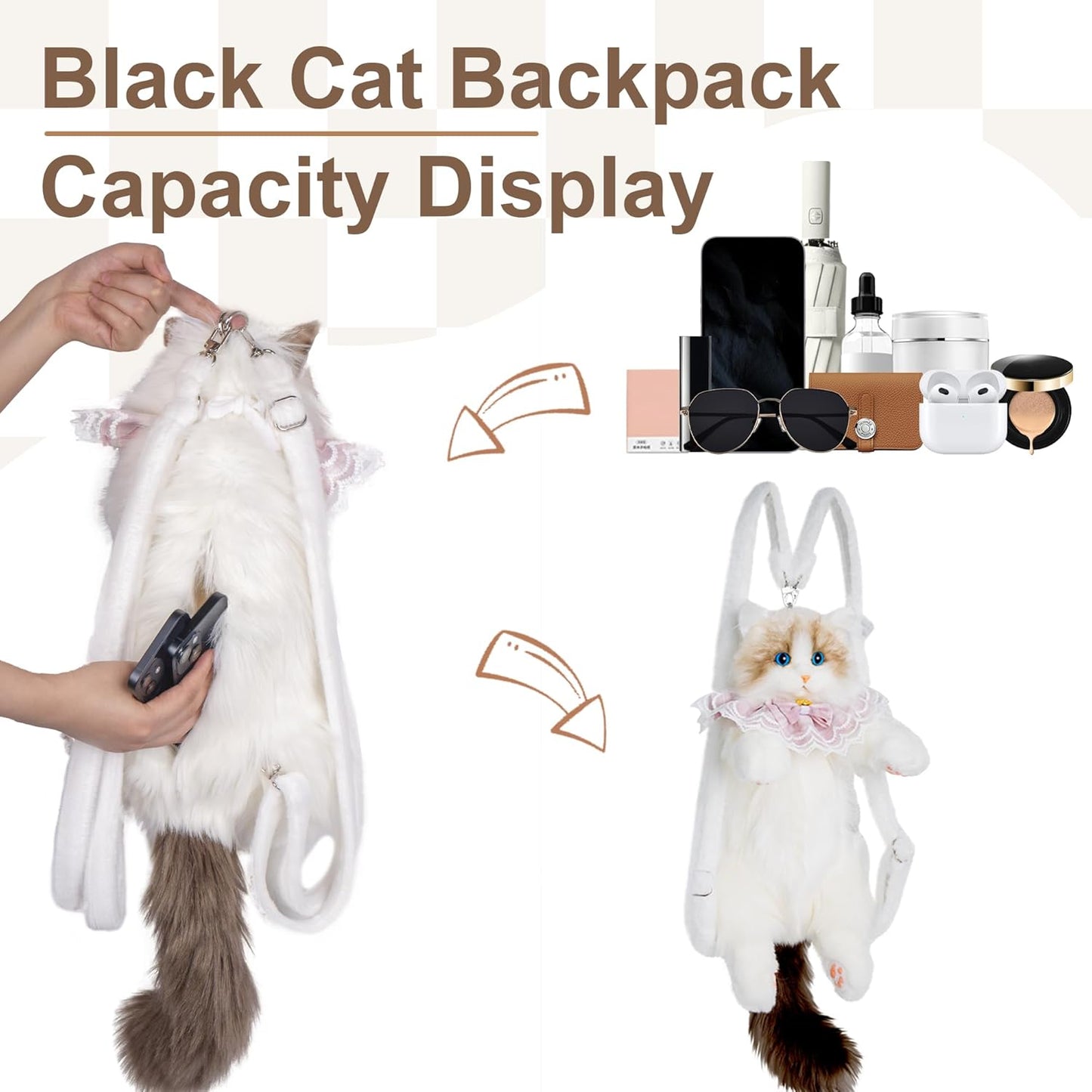 Realistic Plush Cat Backpack || حقيبة ظهر على شكل قطة واقعية من القطيفة