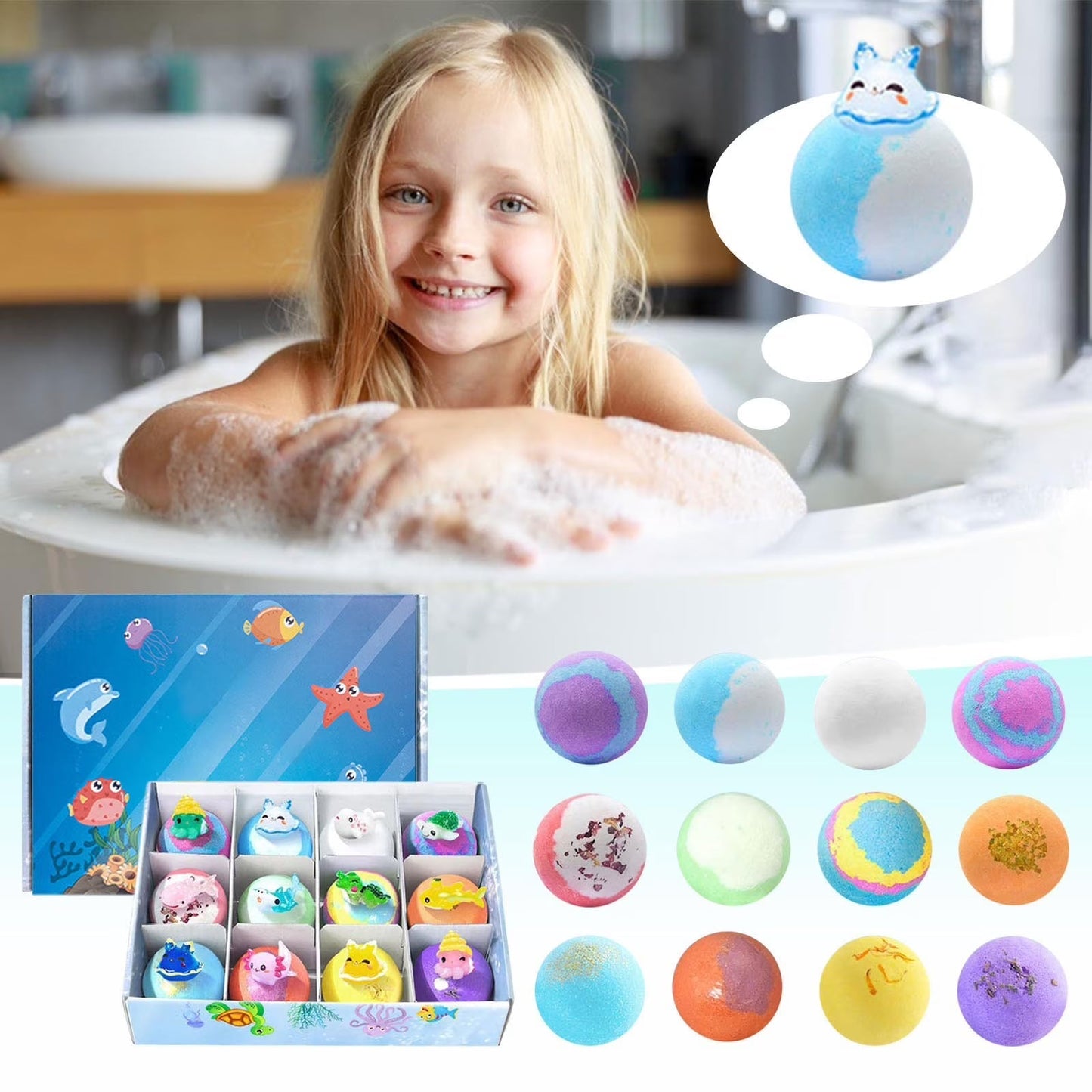 Gift Set Of 12 Bath Bombs For Kids