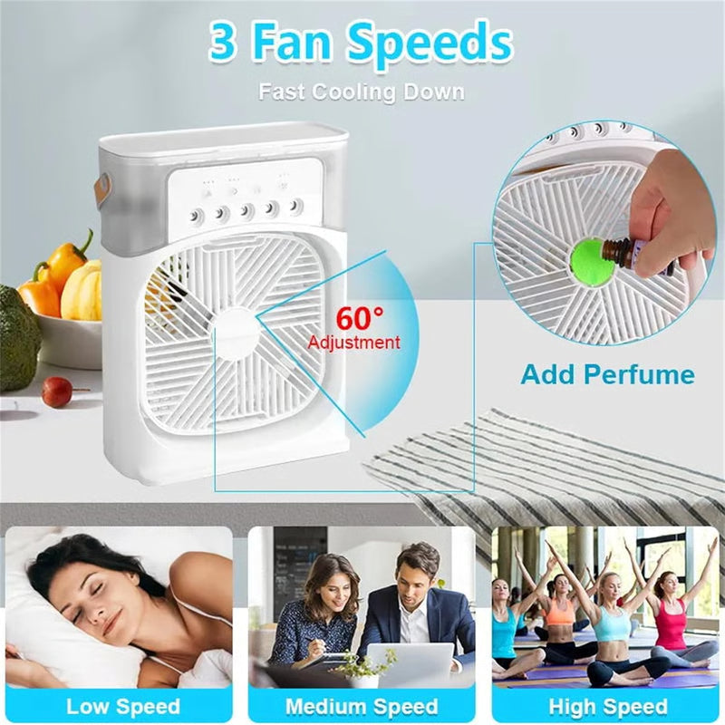 Portable Air Cooler Fan with Mist Humidifier, 3 Speed Modes || مروحة تبريد هواء محمولة مع مرطب هواء بالرذاذ، 3 أوضاع للسرعة